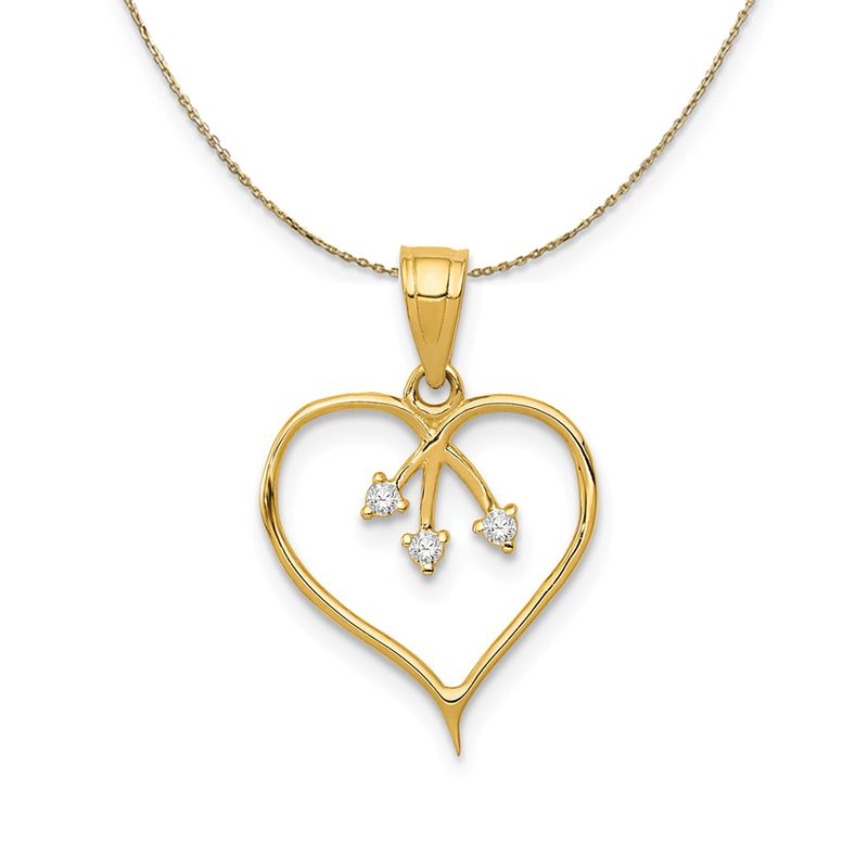 14k Yellow Gold & Cz Three Stone Heart Necklace - 18 Inch